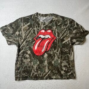 The Rolling Stones Camo Graphic T-Shirt Mens XL Green Real Tree Leaf Tongue Logo